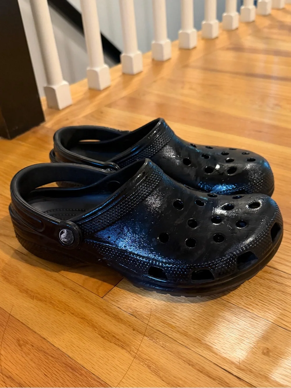 CROCS Kids Patent Black Slip-On Clogs with Heel Strap